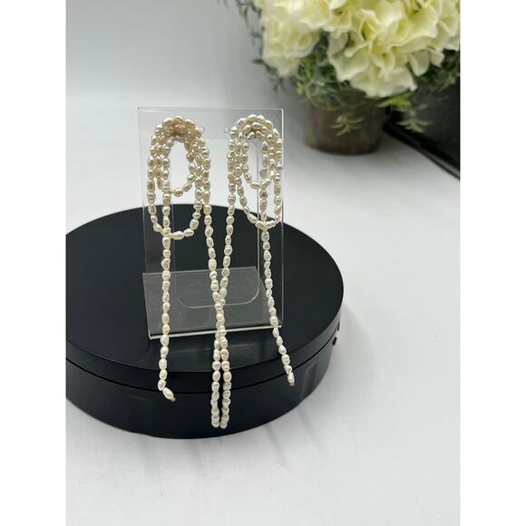 SHASHI Designer Women's Vroom White Rice Pearl Long Dangle Runway Earrings USA - Picture 8 of 8